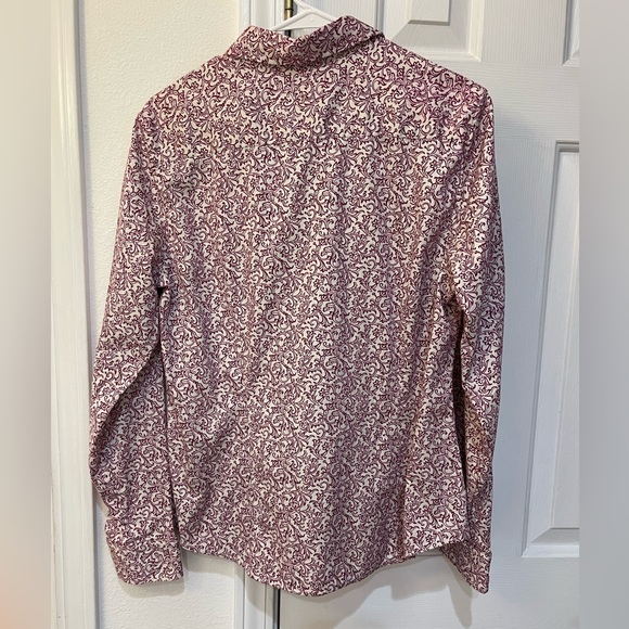 NWOT TALBOTS HABERDASHERY BLOUSE. Wine floral. Fabric covered buttons. Size 14. - Picture 2 of 5